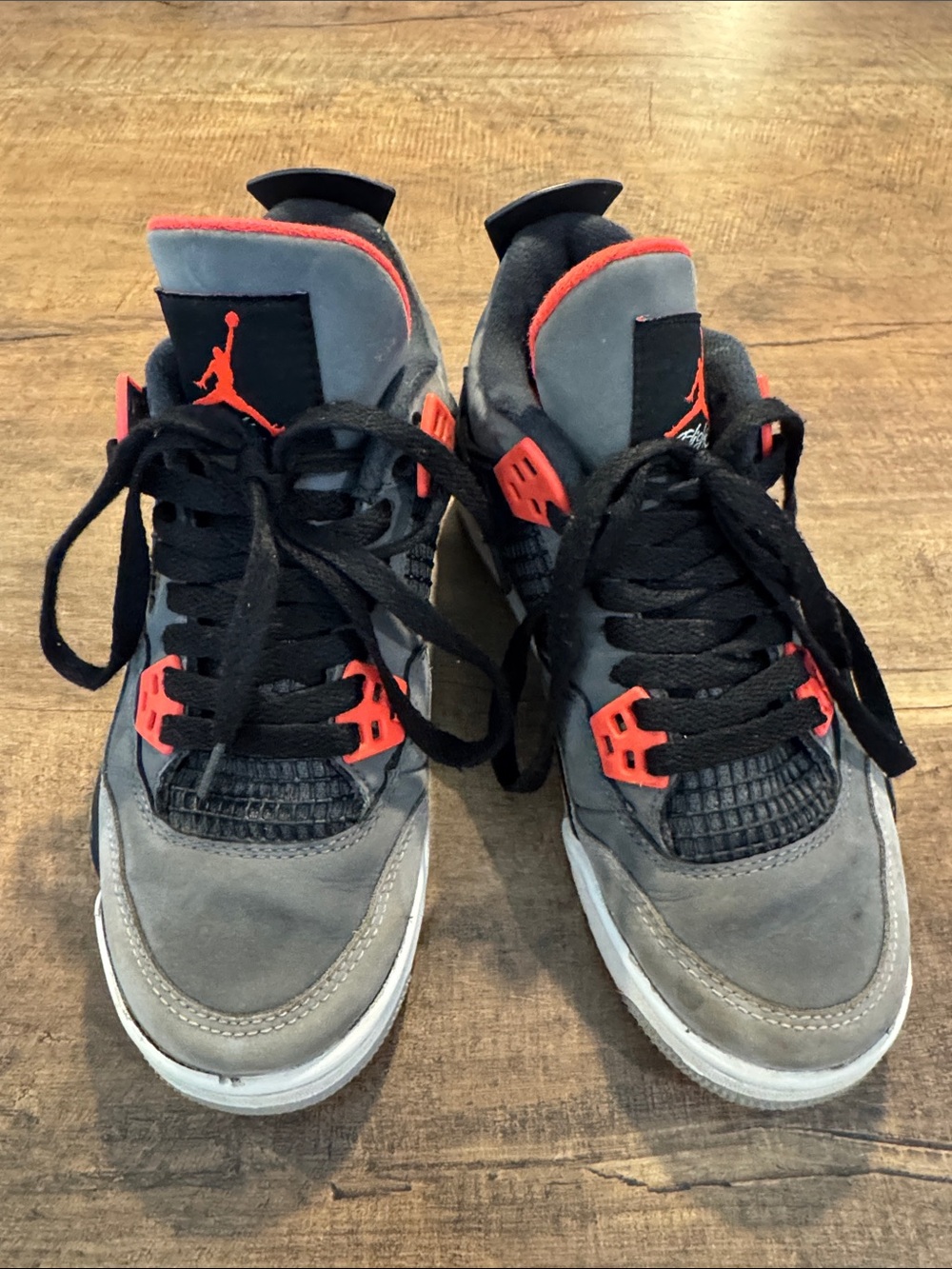 Nike Air Jordan 4 Retro Infrared Gray Black Red Sneakers Size 4Y